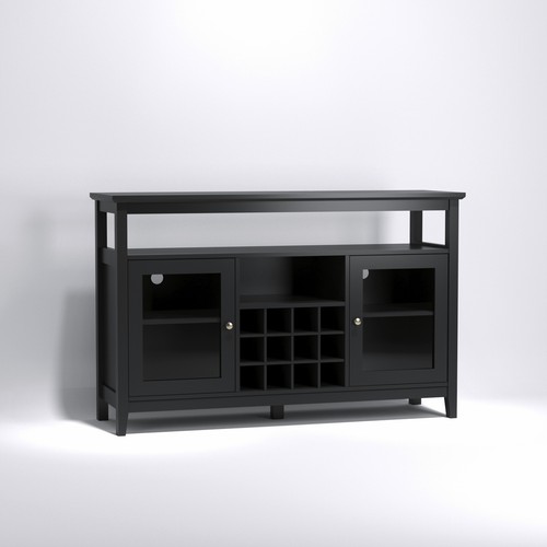 Storage Buffet Cabinet/Sideboard/TV Console with Glass Doors, Black - Picture 7 of 7