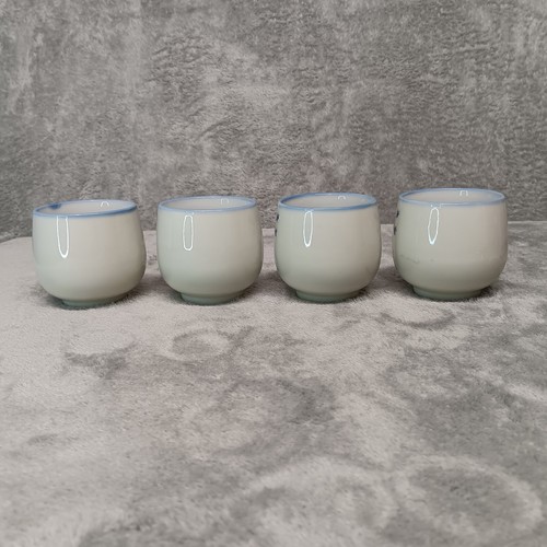 Japanese Porcelain Tea/Saki Cups Cobalt Blue Decoration Men and Cart 8pc Set - Picture 10 of 18