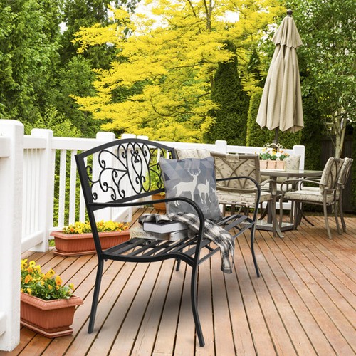 Metal Garden Bench Patio Bench Outdoor Porch Park Bench Cast Iron / Aluminum - Picture 17 of 32