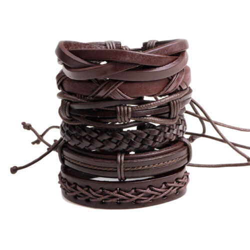 6/12 Stck. Herren Damen Geflochten Leder Seil Armband Set Armband Armreif Tribal - Bild 11 von 15