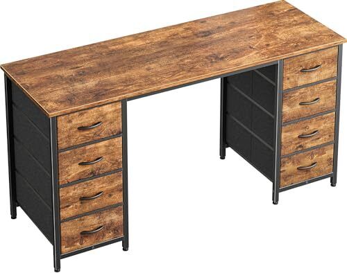 47 Inch Computer Desk with 8 Drawers, Office Desk Work 47 inch Rustic Brown - Picture 2 of 8
