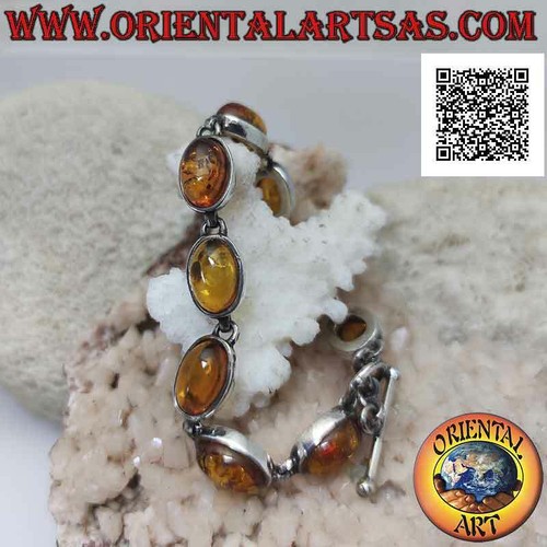 Pulsera de Plata 925‰ Con Nueva Ámbar Ovalados Cabujón A Filo Tablero Liso - Imagen 6 de 10