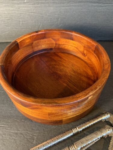 Mid Century Handmade Wooden Nut Bowl With Nut Cracker~MCM Barware~6”~Holidays - Picture 5 of 9