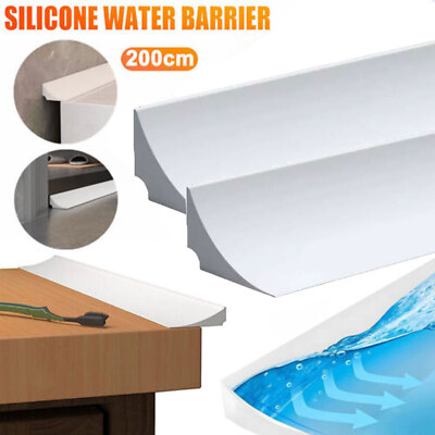 Silicone Shower Threshold Wet Room Floor Barrier,Self-Adhesive Water Stopper Sealing Strip Bath Edging Seal For Countertop Sink,Kitchen Sink,Bathroom Floor (1M White