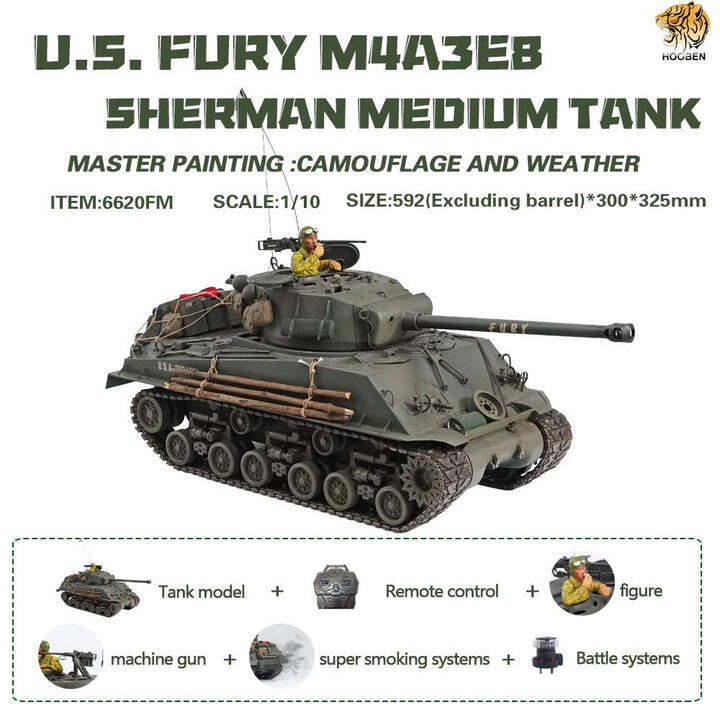 【Sherman】 HOOBEN 1/10 M4A3E8 Fury Sherman Master Camouflage RTR 6620
