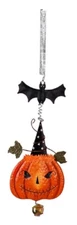 Sunset Vista Designs Metal w/Glass Pumpkin w/Bat Bouncy Hanging Decoration