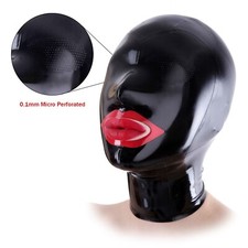 Black Latex Hood Micro Mesh Eyes Rubber Mask with Back zipper Fetish BDSM 0.4mm