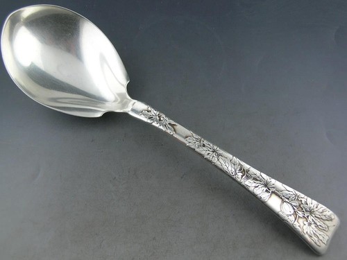 RARE Sterling TIFFANY & CO 9" Berry Serving Spoon LAP OVER EDGE 1880 Acid Etched - Picture 1 of 6