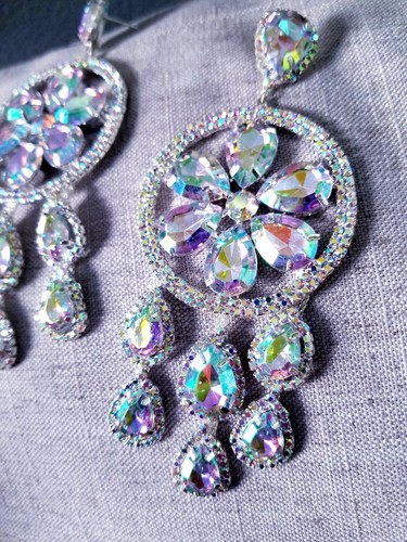 AB Iridescent Rhinestone Chandelier Drop Dangle Earrings 5.5 inch Jewelry - Bild 4 von 10