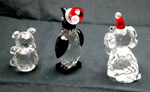 Vintage Three Crystal Small Figurines For Christmas: Bear, Penguin & Dog. See. - Picture 3 of 3