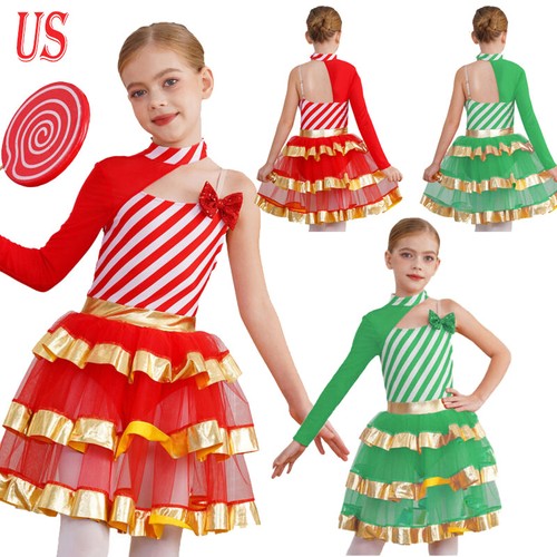 Kinder Mädchen Weihnachten Zuckerstange Stufen Tutu Kleid Weihnachtsmann Kostüm gestreift Tanz - Bild 1 von 29