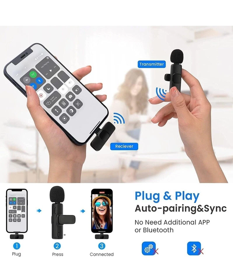 Lavalier Mini Mikrofon Set 2Stk Bluetooth Kabellos Für YouTube TikTok Vlog - Bild 4 von 4