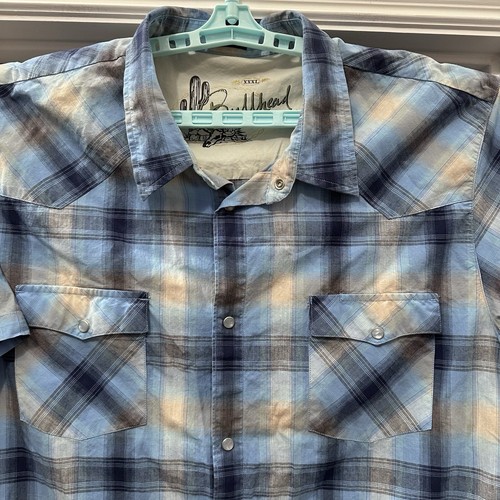 Bullhead Western Shirt Mens  XXXL Blue Windowpane Plaid Pearl Snap West Cowboy - Picture 2 of 12