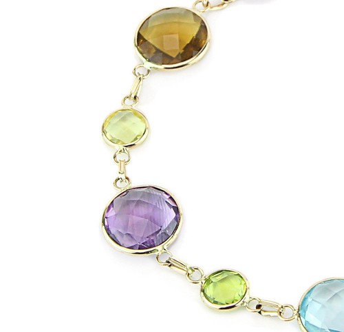 14K Yellow Gold Bracelet With Round Shaped Multi Color Gemstones 8 Inches - Picture 2 of 3