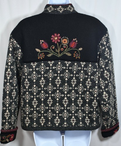 Icelandic Design Knit Cardigan Gray Embroidered Full Zip Lined Women Medium - Picture 4 of 9