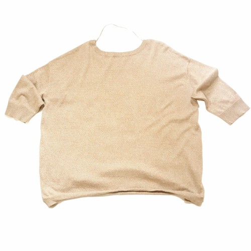 A.N.A Gold Metalic Knit Sweater Top Womens 1X Split Hem 3/4 Sleeve - Picture 4 of 5