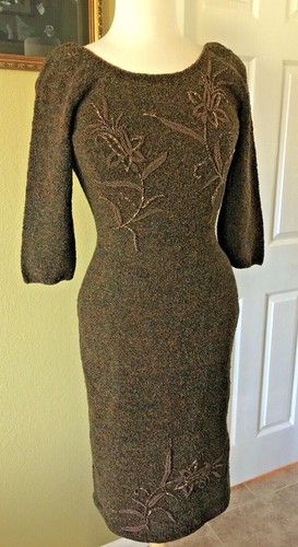 Vintage 60s Gene Shelly hand beaded knit dress bro