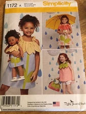 🌻 SIMPLICITY #1172-GIRLS DRESS-TOP-SHORTS-PURSE & 18" DOLL DRESS PATTERN 3-8 FF