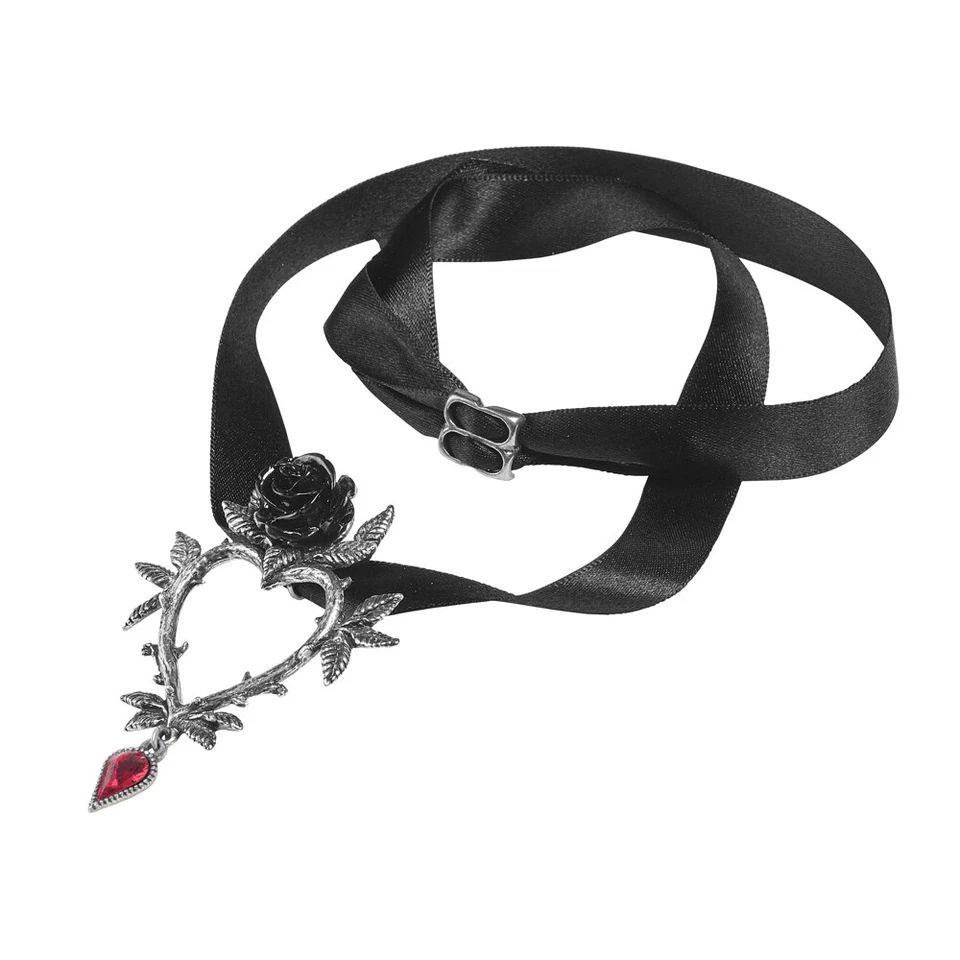 Gargantilla Alquimia Gótica Guirnalda de Amor Collar Corazón Rosa Negra Cinta P894 Foto 3 de 4