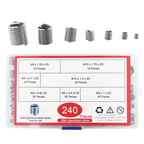 240PCS Wire Screw Sleeve Thread Repair Inserts Assortment Kit Stainless Steel - Bild 1 von 8