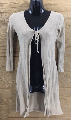 Identity Damen Cardigan Pullover vorne offen zum Binden klein hellbraun Strick elegant lang - Bild 1 von 9