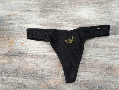 VS PINK COTTON THONG PANTY Pure Black Shine LARGE 