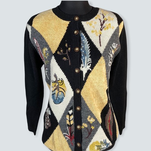 Vintage 1997 Susan Bristol Damen Pullover handbestickt PP Knopfleiste - Bild 1 von 12