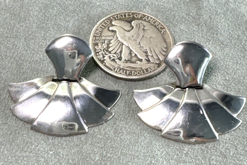 Modernist Earrings Sterling Silver Southwestern Fan Design - Picture 2 of 8