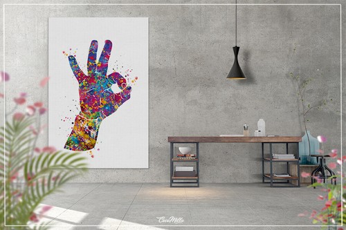 OK Letrero de Gestos de Mano Impresión de Acuarela Símbolo Póster Letrero de Bien ASL Pared Art-892 - Imagen 3 de 6