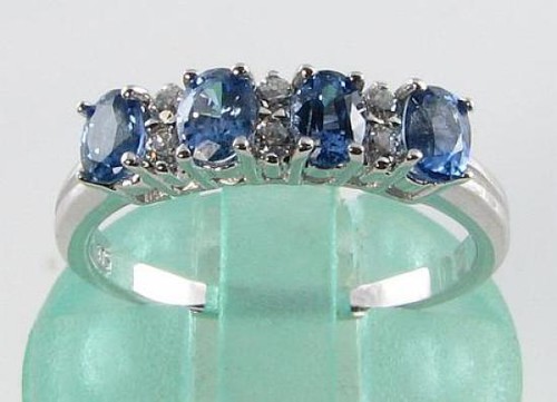 QUALITÄT 9KT 9K WEISSGOLD CEYLON SAPHIR DIAMANT ETERNITY ART DECO INS RING - Bild 3 von 5