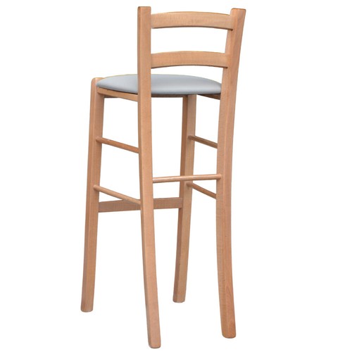 Hocker Hoch BAR Aus Holz Walnuss Klar H 80 CM Sitzend Kunstleder Grau Taupe - Bild 4 von 5