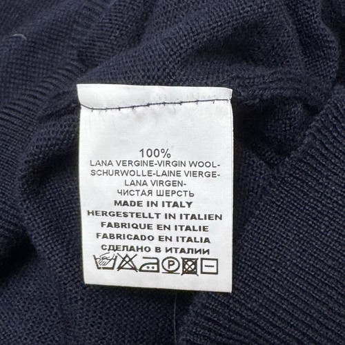 Men’s Large Barney’s NYC 100% Virgin Wool Polo Sweater Navy Luxury - Picture 4 of 8