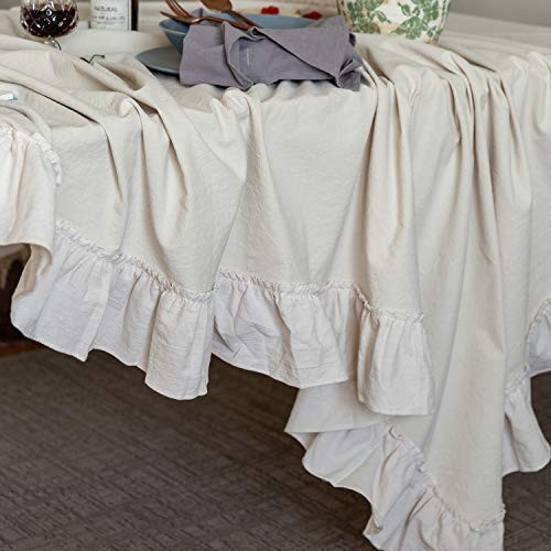 Retro Farmhouse Ruffle Tablecloth Cotton Flounces Trim Washable Table Cover - Picture 6 of 6