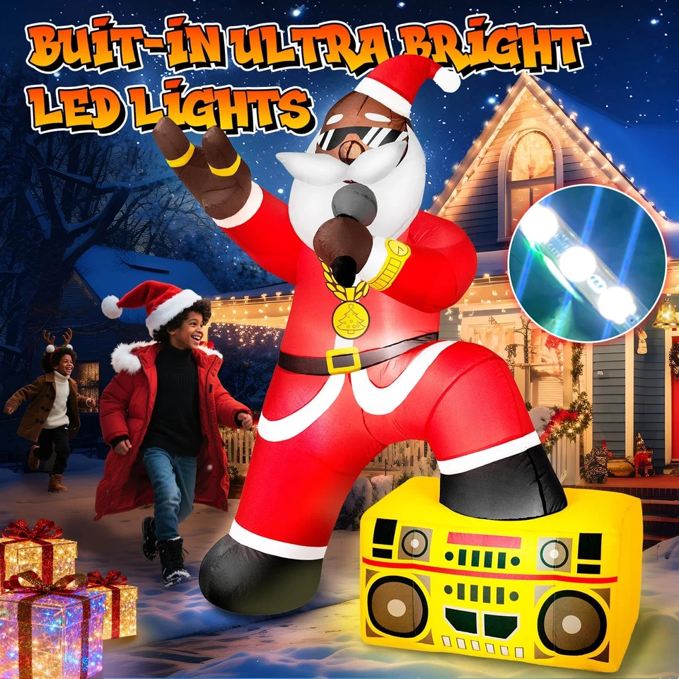 Inflables de Navidad 6 pies negro Santa Rapper 2025 NUEVO LED decoración exterior Foto 3 de 4