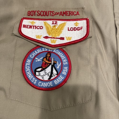 Vintage Boy Scouts Of America Mens Large Uniform Tan Troop Patches 90s - Picture 3 of 16