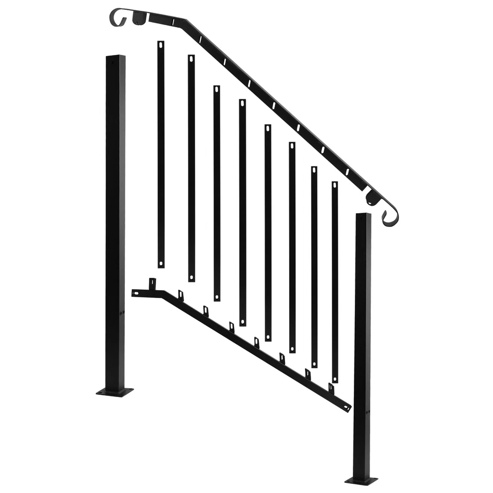 Handrails for Outdoor Steps Matte Black Wrought Iron Stair Railing for 3-4 Step - Image 3 of 4
