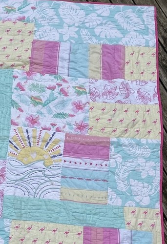 Pottery Barn Kids Isla Surf June 2016 Twin Quilt Pink Aqua Hawaiian Tropical PBK - Picture 6 of 11