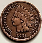 1881 Indian Head Cent Penny F-VF Strong Detail Rim Nick Collectible 1c BN1063