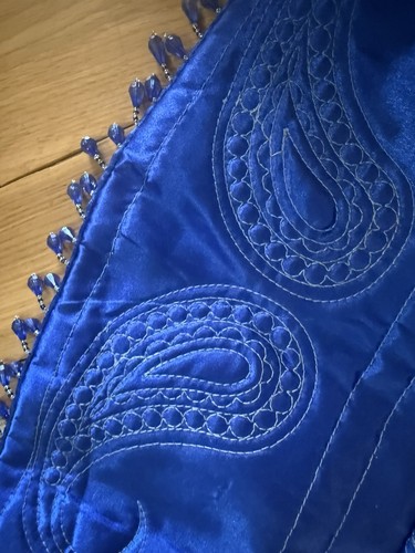 CHRISTMAS TREE SKIRT CHRISTMAS EVE BY SANTA'S BEST ROYAL BLUE WHT STITCHES BEADS - Bild 5 von 22