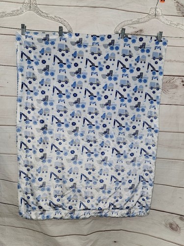 Baby Blanket Blue Construction Sherpa Dump Hook Tow Truck White Mixer - Picture 6 of 16