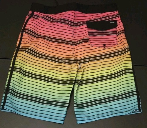 Hurley Board Shorts 18 Youth Drawstring Rainbow Stripe Swim Trunks Beach - Picture 4 of 6
