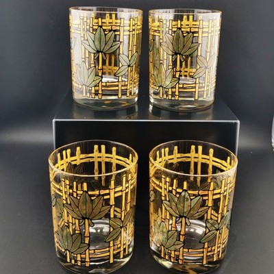 Set of 4 Vintage CIRA CORA Bamboo Tiki Rocks DOF Glasses Mid Century Modern READ