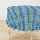 Pastel Dotted Blue And Green Stripe Printed Round Table Cover, Round Table Cloth