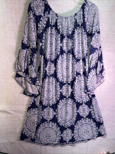 Honeyme Damen Kleid mittelblau Paisleymuster knielang Rüschen! Comfy - Bild 7 von 10
