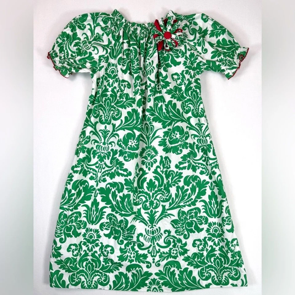 Vestido LE’ ZA ME Niñas Mano Calado Damasco Navidad Vacaciones Manga Abullonada 8 Preppy Foto 3 de 4