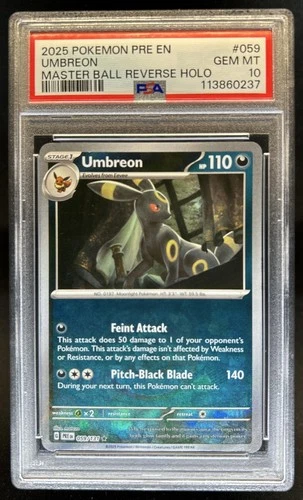 2025 Pokemon Prismatic Evolutions Umbreon Reverse Master Ball #059/131 PSA 10