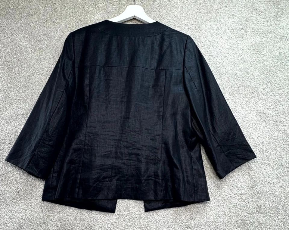 AK Anne Klein Blazer Jacket Womens 14 Black Linen 3/4 Sleeve Old Money Capsule - Image 3 of 4