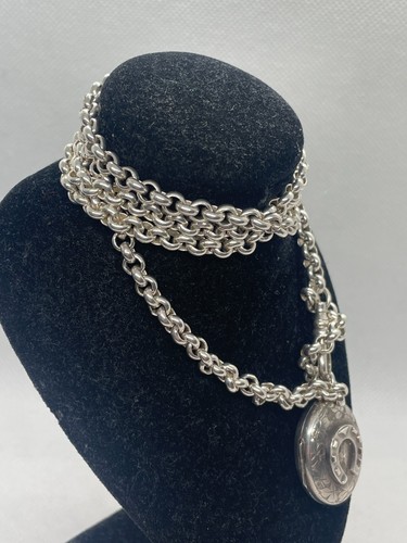 COLLANA E CIONDOLO VINTAGE ARGENTO 925 CATENA MAGLIA BELCHER 30" POLLICI 63,3G - Foto 5 di 8