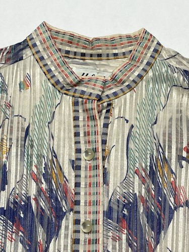 VTG Sheer Metallic Pearl Button Tie Waist Accordion Dress Size 10 Fairycore Flaw - Picture 4 of 24