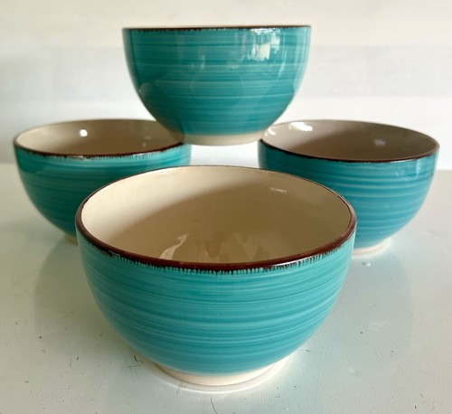 Juego de 4 cuencos de sopa de cereal Royal Norfolk turquesa/verde azulado remolino 5" - Imagen 3 de 13